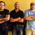 Needle to the Groove co-owners Michael Boado, left, and Allen Johnson, center, spent a day getting the store ready with Adam Nance, right. Photo by Jessica Shirley-Donnelly.