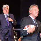 Comedian Jay Leno and former 49ers quarterback Joe Montana at the Big Game Give fundraiser. Photos:   Drew Altizer.