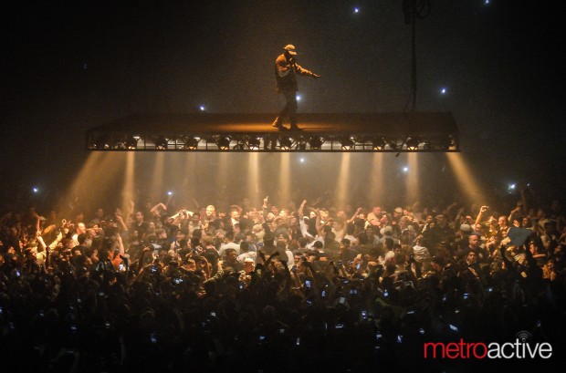 PREACH: Kanye said he would have voted for Trump at the SAP Center in San Jose. Photo by Greg Ramar.
