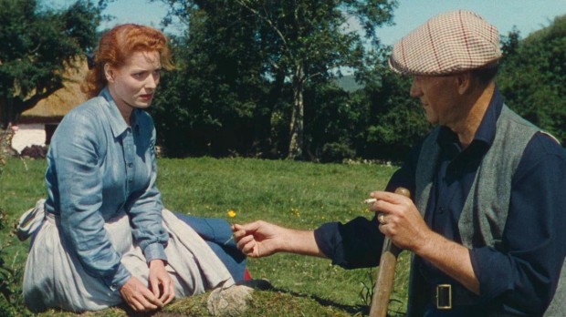 SO QUIET: Instead of saying 'Pilgrim' or 'Pardner,' in 'The Quiet Man' John Wayne holds a flower silently.