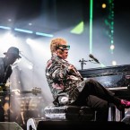 LIFT OFF: The rocket man himself takes one more trip around the sun, and waves goodbye to the yellow brick road.