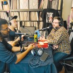 THE POD: From left, Demone Carter, David Ma and Nate LeBlanc record an episode of ‘Dad Bod Rap Pod.’ (photo credit: Albert Jenkins)