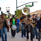 WHO DAT: Oakland-based second line band MJ's Brass Boppers bring the beat to Redwood City's 'Mardi Gras Carnival.' (photo credit: Gary Cullen Pictures)