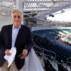 PLAY BALL: Pedro Gomez covering the A’s at Hohokam Stadium in Mesa, AZ, in 2015. (photo credit: Michael Zagaris)
